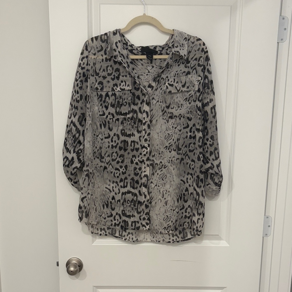 Lane Bryant Gray Leopard Print Blouse